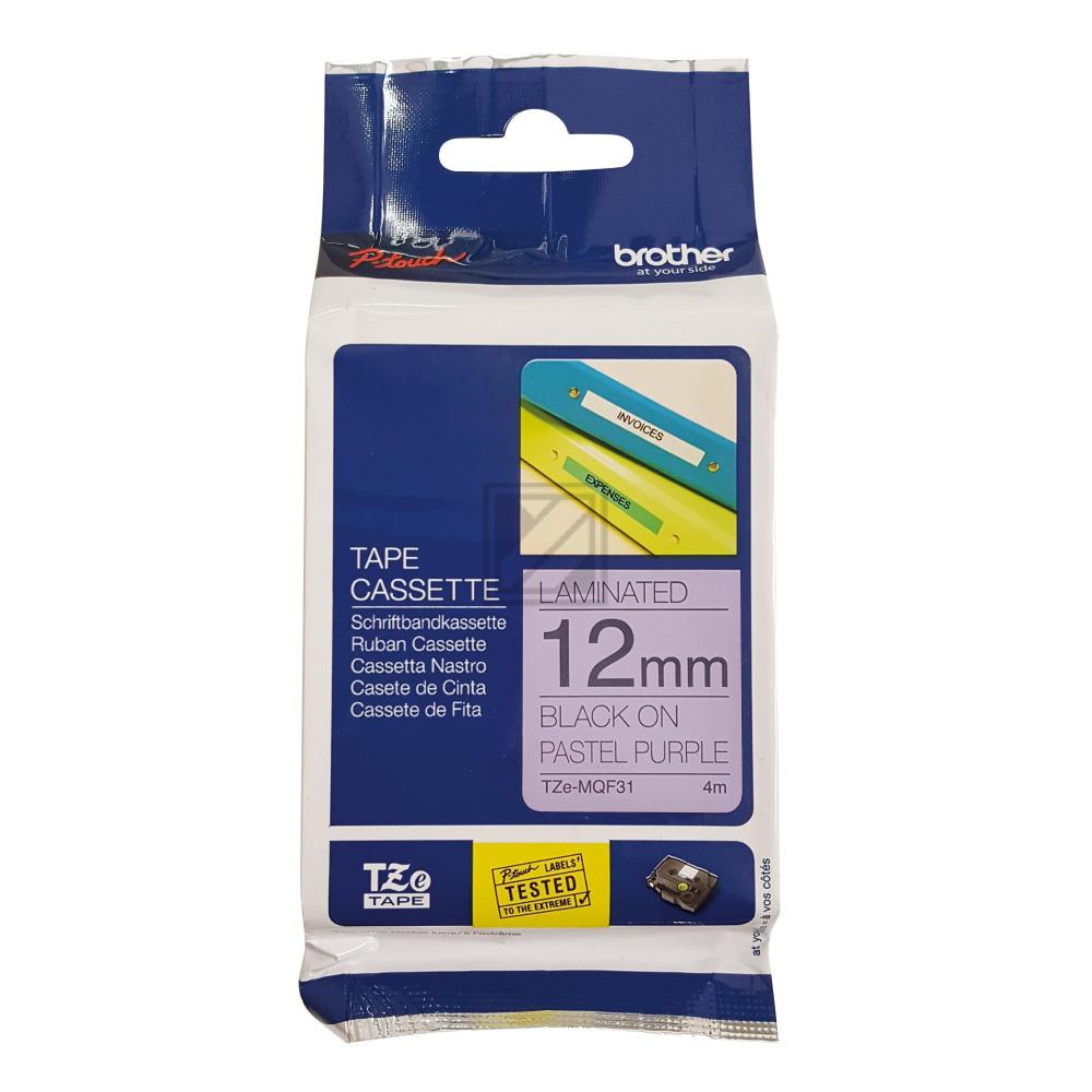 TZEMQF31 BROTHER PT Schriftband 12mm schwarz lila 4 Meter laminiert