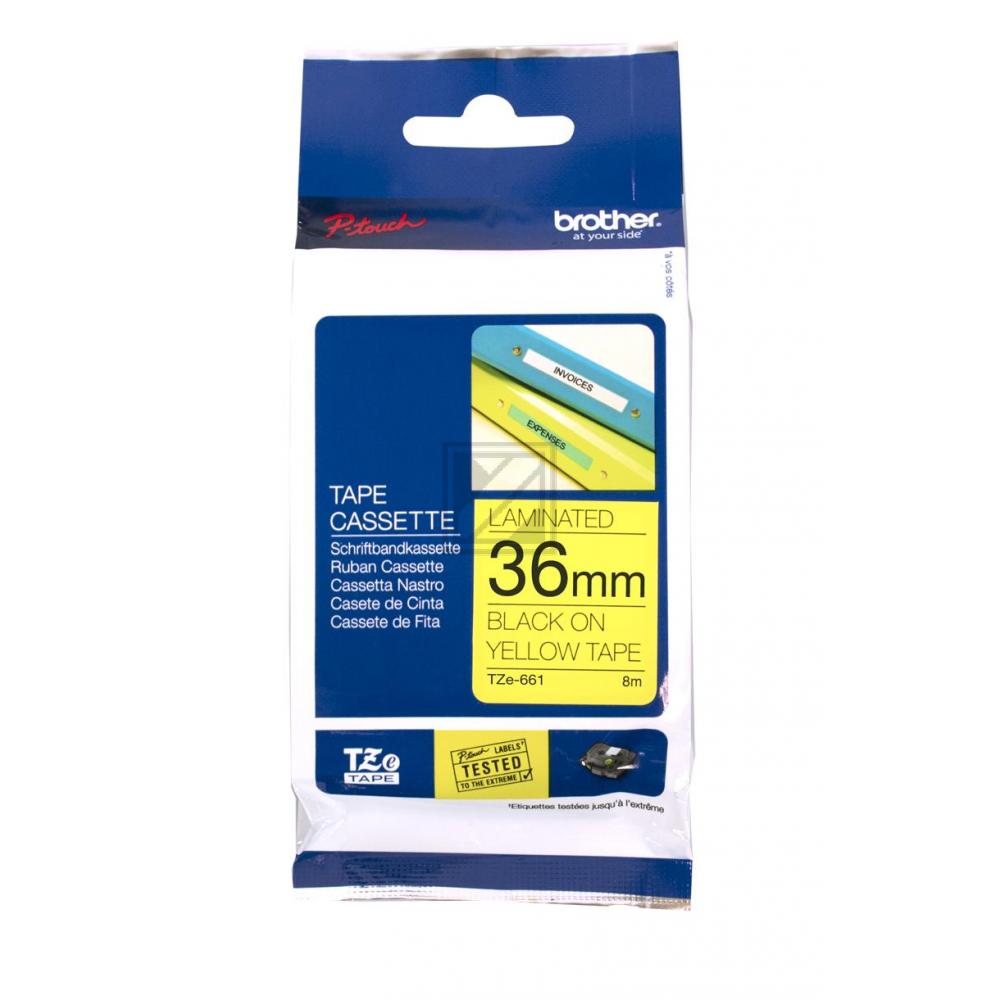 TZE661 BROTHER PT Schriftband 36mm gelb schwarz 8 Meter laminiert