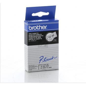 TC101 BROTHER PT Schriftband 12mm klar schwarz 7,7 Meter laminiert