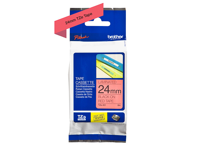 TZE451 BROTHER PTOUCH 24mm ROT-SCHWARZ Schriftband 8m laminiert