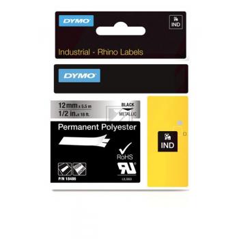 18486 DYMO IND Schriftband 12mm schwarz metallgrau 5,5 Meter S0718180