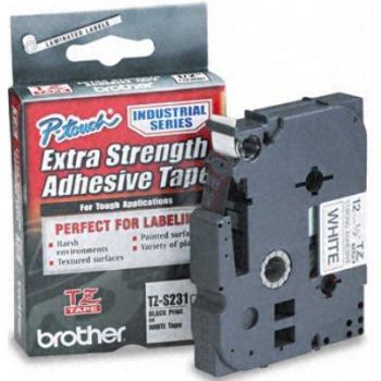 TZES231 BROTHER PT Schriftband 12mm weiss schwarz 8 Meter laminiert