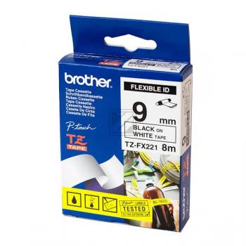 TZEFX221 BROTHER PT Schriftband 9mm weiss schwarz 8 Meter laminiert