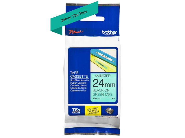 TZE751 BROTHER PTOUCH 24mm GRUEN-SCHW Schriftband 8m laminiert