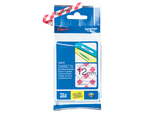 TZEMPRG31 BROTHER PT 12mm SCHWARZ-ROT Schriftband 4m laminiert Textil