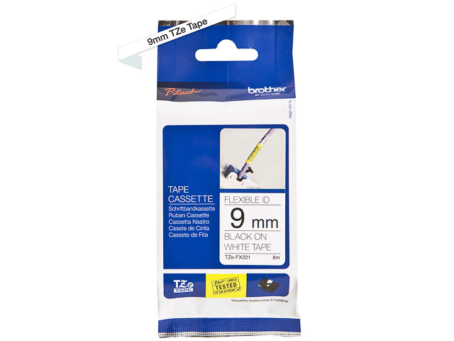 TZEFX221 BROTHER PTOUCH 9mm WEISS-SCHW Schriftband 8m laminiert