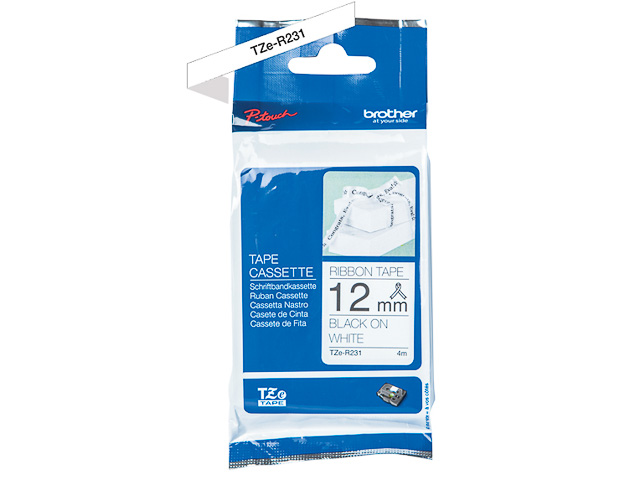 TZER231 BROTHER PT 12mm SCHWARZ-WEISS Schriftband 4m nicht klebend