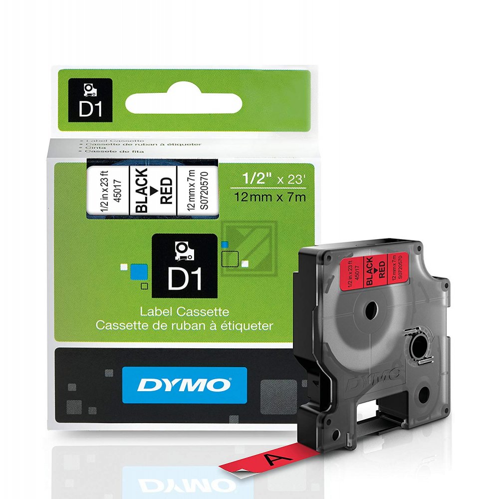 S0720570 DYMO D1 Schriftband 12mm schwarz rot 7 Meter