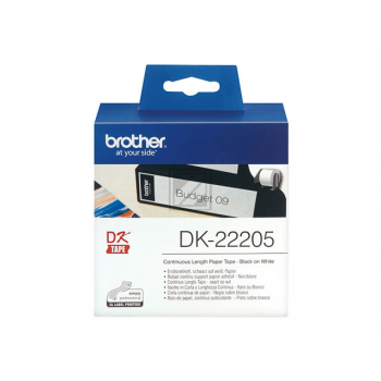 DK22205 BROTHER QL550 Etikettenrolle 62mm weiss schwarz 30,48 Meter permanent