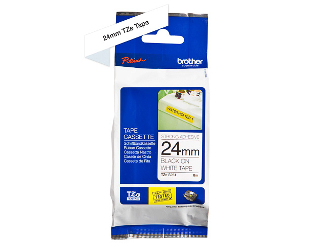 TZES251 BROTHER PTOUCH 24mm WEISS-SCHW Schriftband 8m laminiert