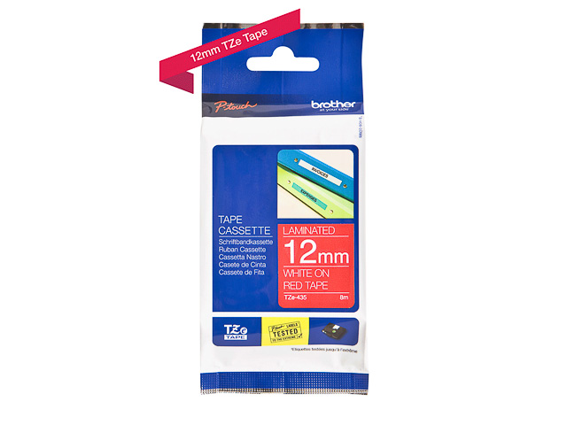 TZE435 BROTHER PTOUCH 12mm ROT-WEISS Schriftband 8m laminiert