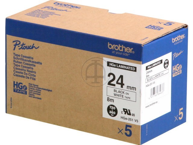 HGE251 BROTHER PTOUCH 24mm(5) WEISS-SCH Schriftband 8m laminiert