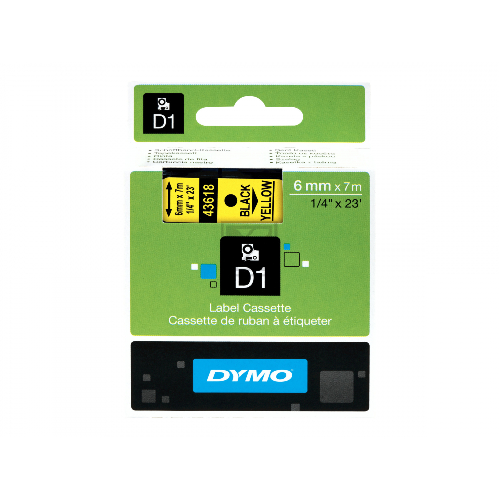 S0720790 DYMO D1 Schriftband 6mm schwarz gelb 7 Meter