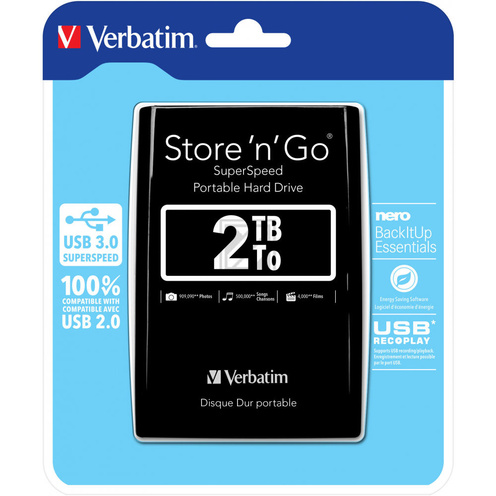 VERBATIM STORE 'N' GO HDD 2TB 53177 USB 3.0 extern schwarz