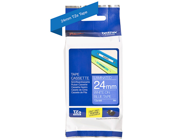 TZE555 BROTHER PTOUCH 24mm BLAU-WEISS Schriftband 8m laminiert