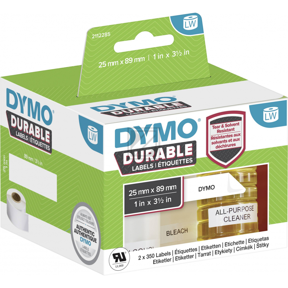 2112285 DYMO LW Adressetiketten (2) 25x89mm weiss schwarz 2x350 Stück PP