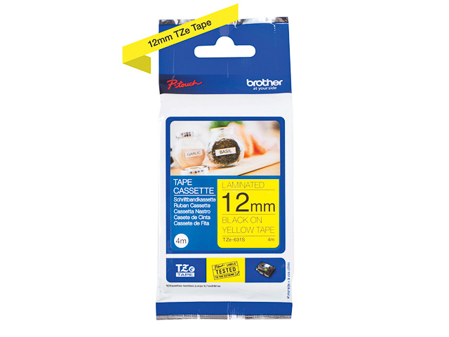 TZE631S BROTHER PTOUCH 12mm GELB-SCHW Schriftband 4m laminiert